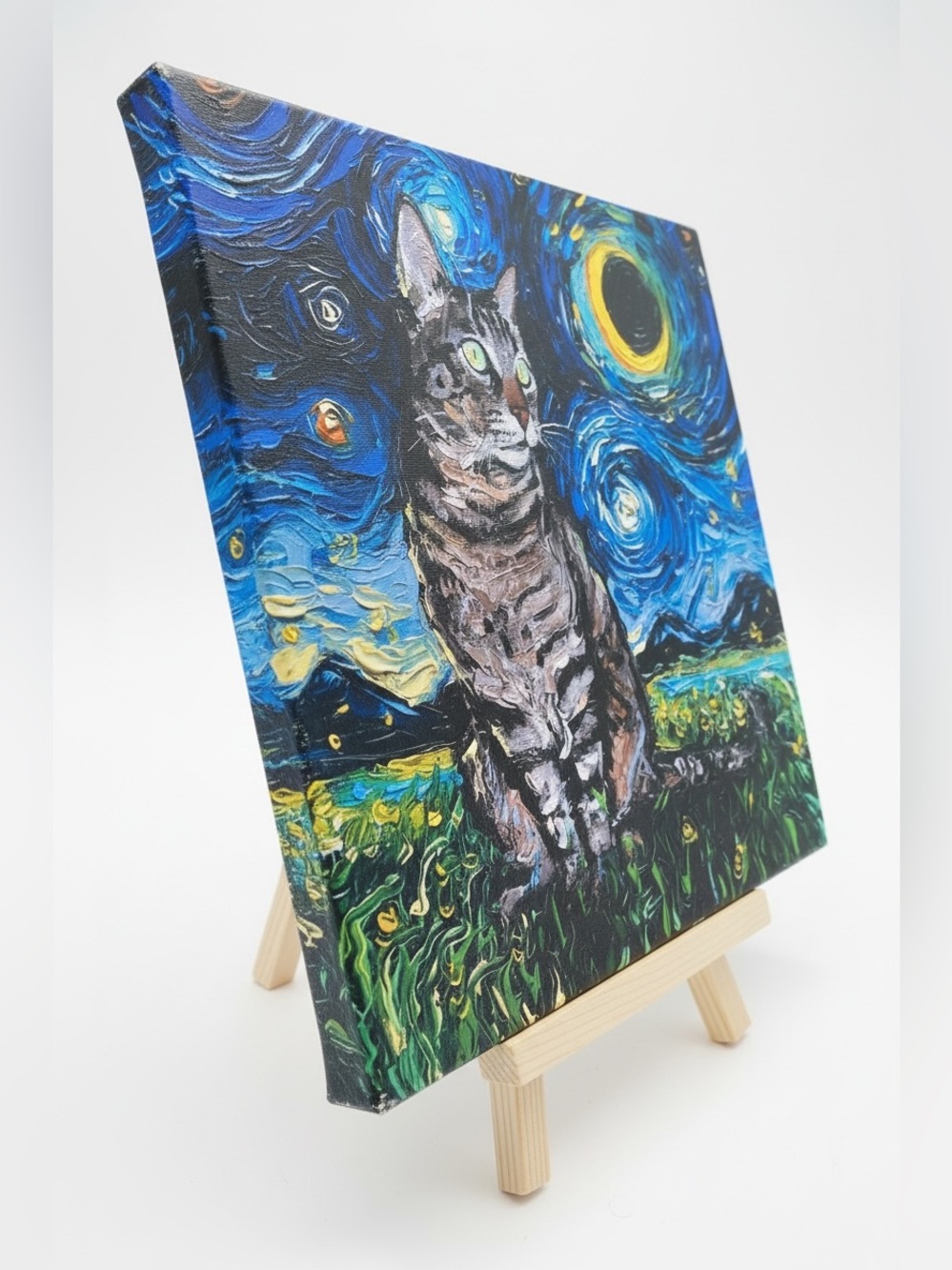 “Tabby Nights” Stretched Canvas Print by Aja Trier- Van Gogh inspired. - Picture 7 of 10